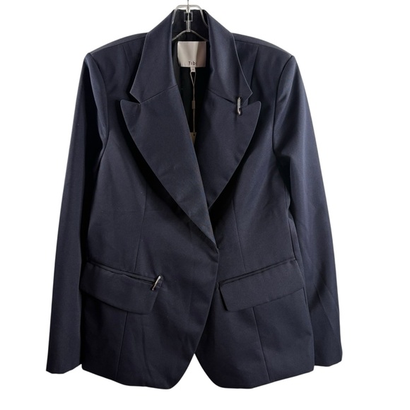 TIBI Navy Tailored Silver Hardware Blazer SIZE 12 : NWT $665 RETAIL - Picture 1 of 6